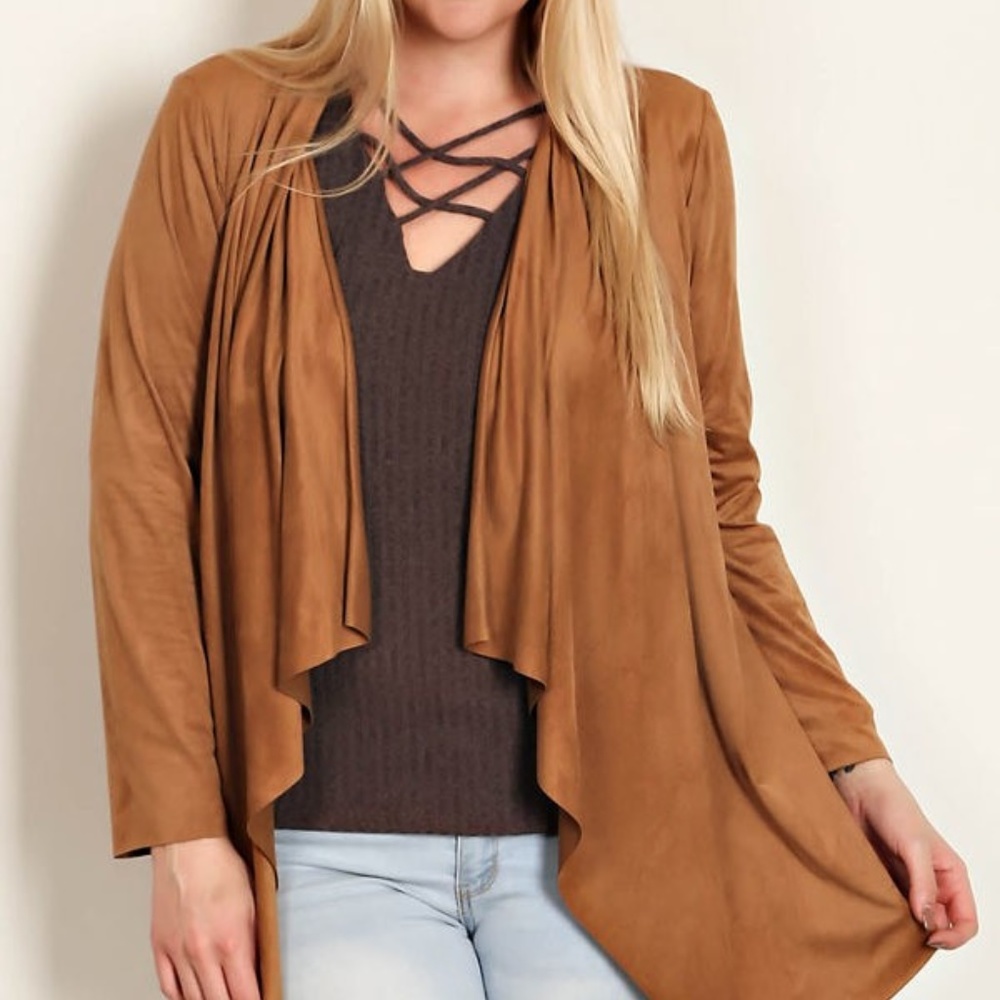 FAUX SUEDE KNIT OPEN CARDIGAN BY LEMON TREE
